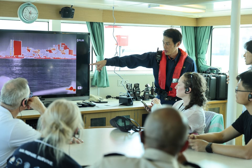 Infrared cameras mounted on the rescue boat enable search and rescue operations.